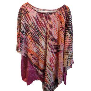 Avenue Women's Poncho Kimono Style Blouse Pink and Coral Plus Size 26/28